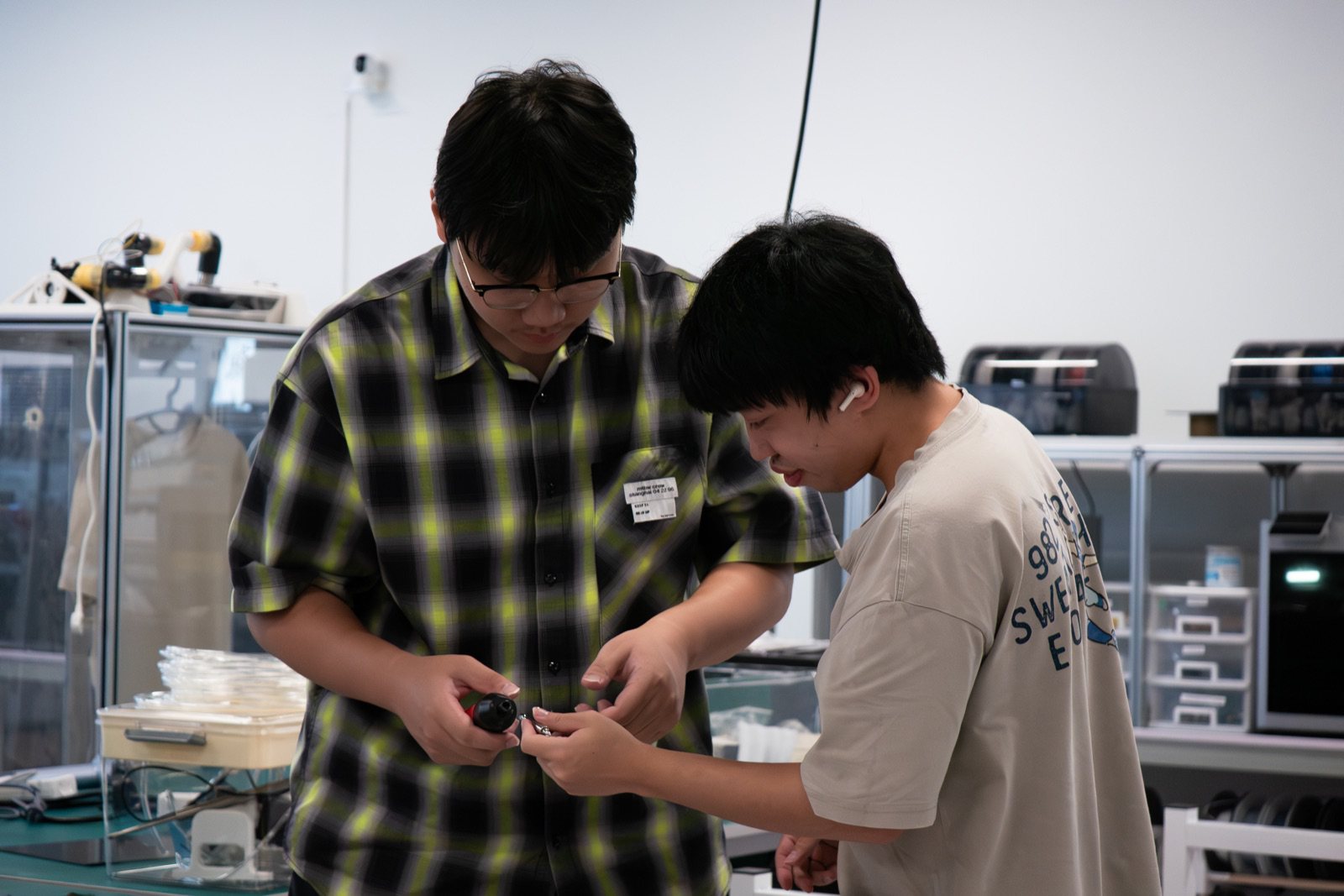 Late-night engineering integration session around the prototype
