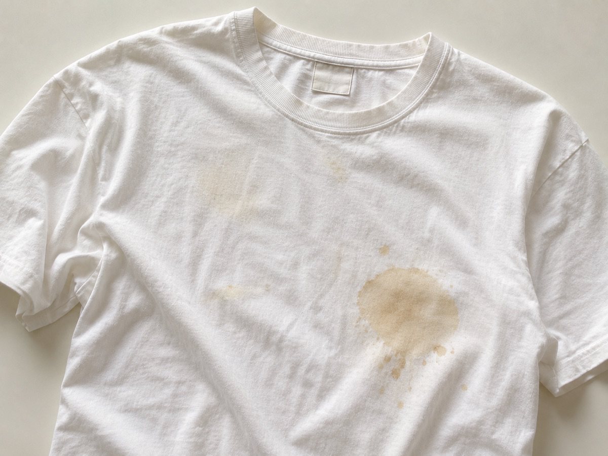 A stubborn stain remaining on fabric after scrubbing